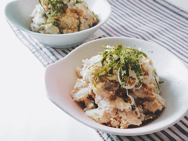 里芋と豚肉の和風ポテトサラダの作り方。